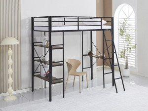 Cama de mezanino com secretária em metal «Raphaël» - 190 x 90 cm - Preto 2