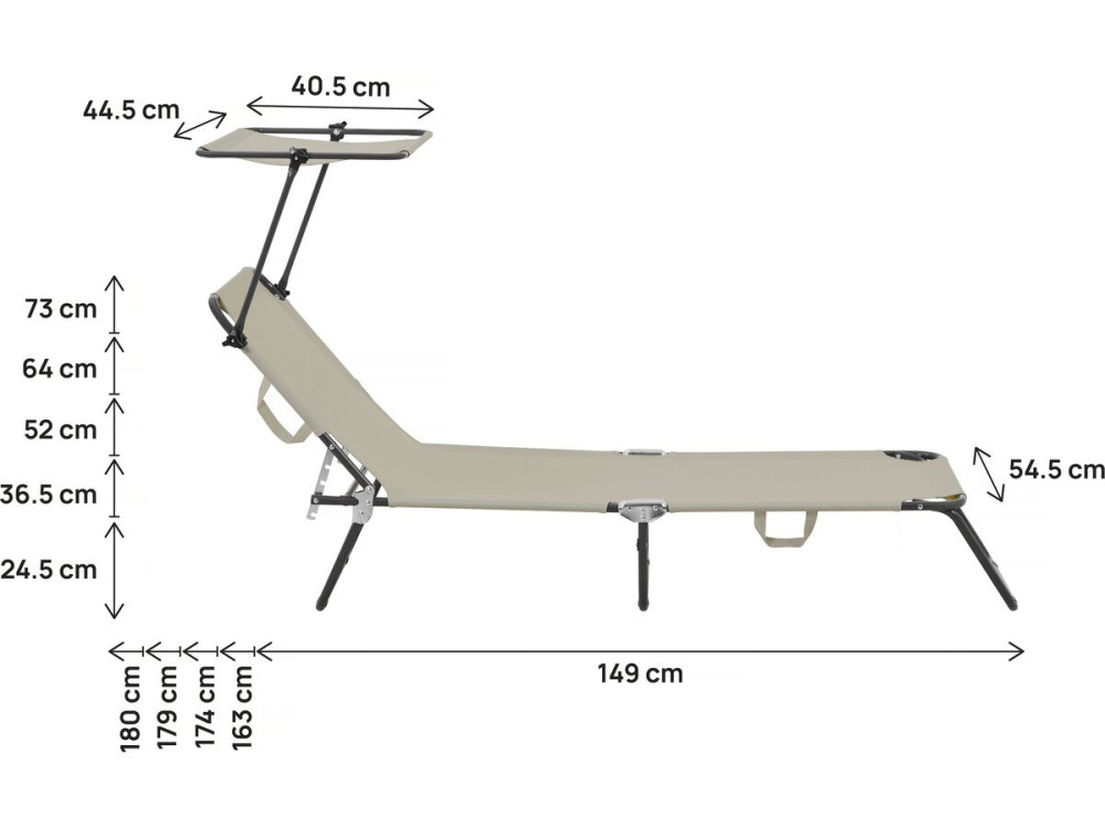 Conjunto de 2 espreguiçadeiras dobráveis "Lazy" - Com guarda-sol - Taupe