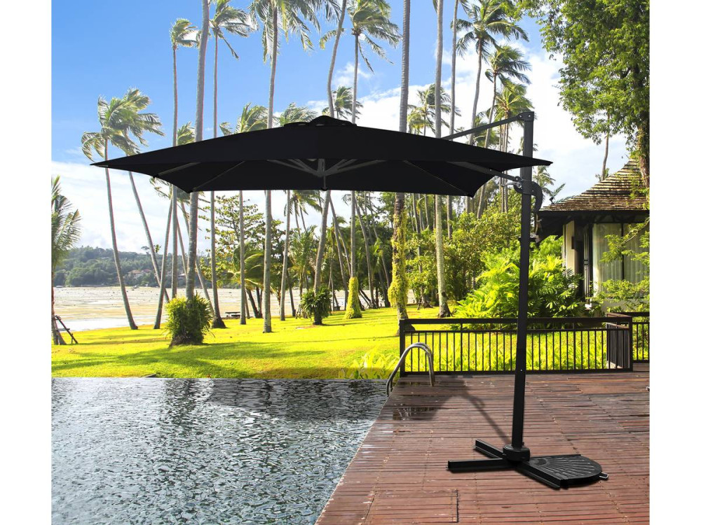 Guarda-sol de jardim offset "Soleil" - Quadrado - 2,5 x 2,5 m - Preto + Capa protetora