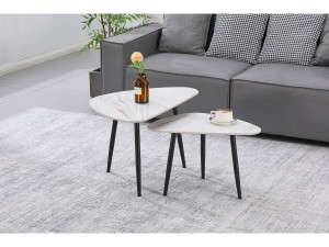 Conjunto de 2 mesas de centro encaixáveis ??em cerâmica "Terra" - 49 x 79 x 56 cm - Branco 2
