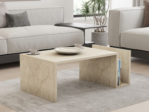 Mesa de centro de madeira "Memo" - 86 x 50 x 32 cm - Travertino 2