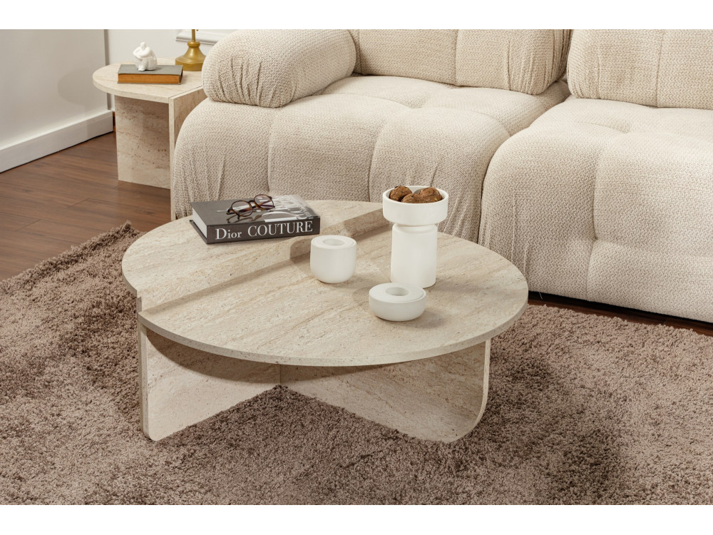 Mesa de centro em madeira "Orion" - 90 x 60 x 30 cm - Travertino