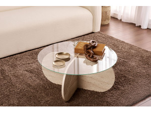 Mesa de centro de madeira "Aeris" - 75 x 75 x 35 cm - TravertinoTransparente 2