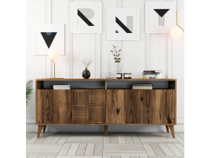 Aparador de madeira "Milan" - 180 x 35 x 78 cm - Nogueira 2