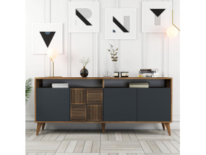 Aparador "Milan" em madeira - 180 x 35 x 78 cm - Nogueira Antracite 2