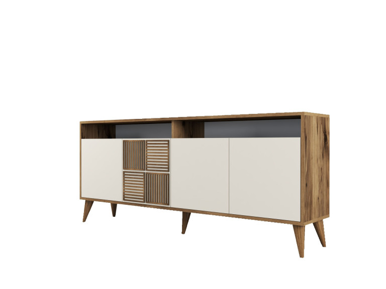 Aparador de madeira "Milan" - 180 x 35 x 78 cm - Nogueira, Creme