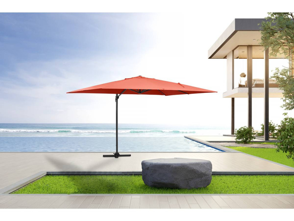 Guarda-sol de jardim offset em alumínio "Sun 4" - Retângulo - 3 x 4 m - Vermelho - Lajes ponderadas incluídas