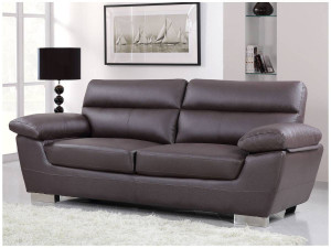 Sofá fixo em couro colado e PVC "Dallas" - 210 x 88 x 90 cm - 3 lugares - Chocolate 2