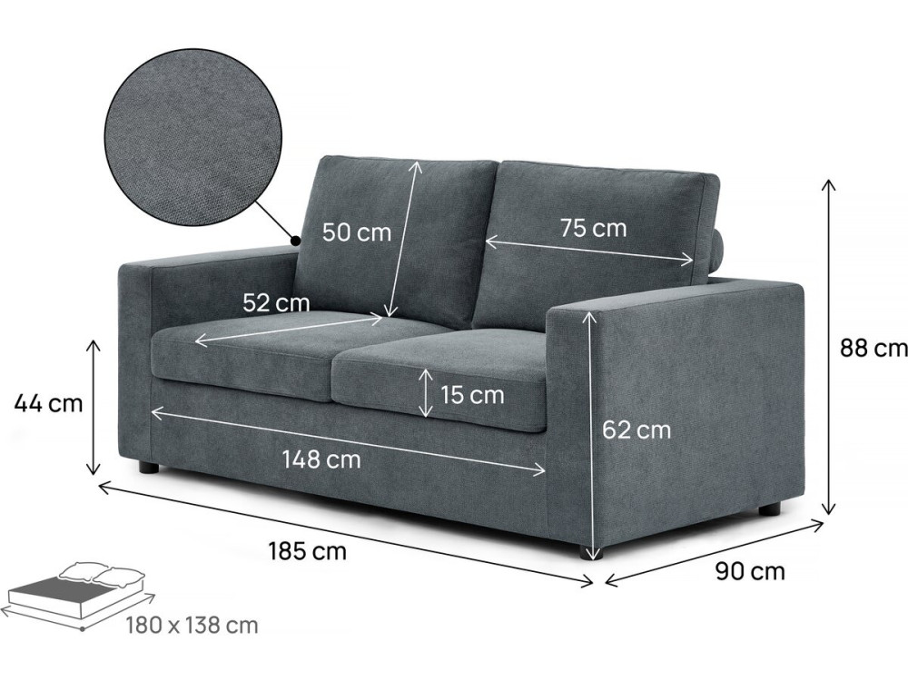 Sofá-cama convertível "Elena" Express em tecido - 3 lugares - Área para dormir de 140 cm - Cinza