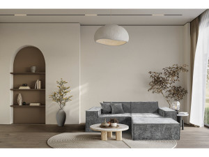 Sofá modular reto com pufe em tecido texturado "Lusso" - 3 lugares - Cinza 2