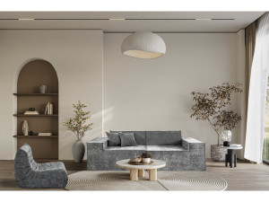 Sofá modular reto em tecido texturado "Lusso" - 3 lugares - Cinza 2