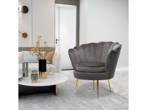 Poltrona de veludo "Floria" - 75 x 68 x 77,5 cm - Cinza 2