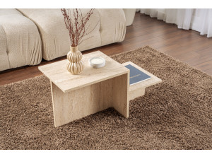Mesa de centro de madeira "Harmony" - 80 x 40 x 40 cm - Travertino 2