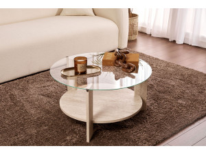 Mesa de centro em madeira "Clara" - 75 x 75 x 40 cm - TravertinoTransparente 2