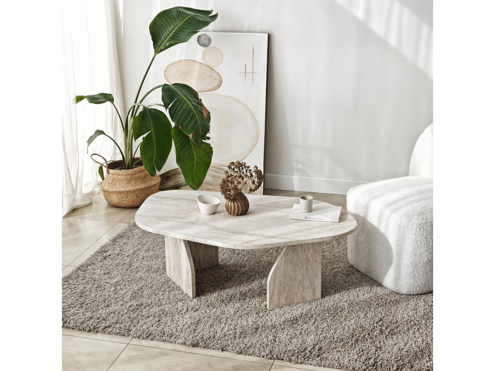 Mesa de centro de madeira "Rock" 100 x 60 x 35 cm - Travertino