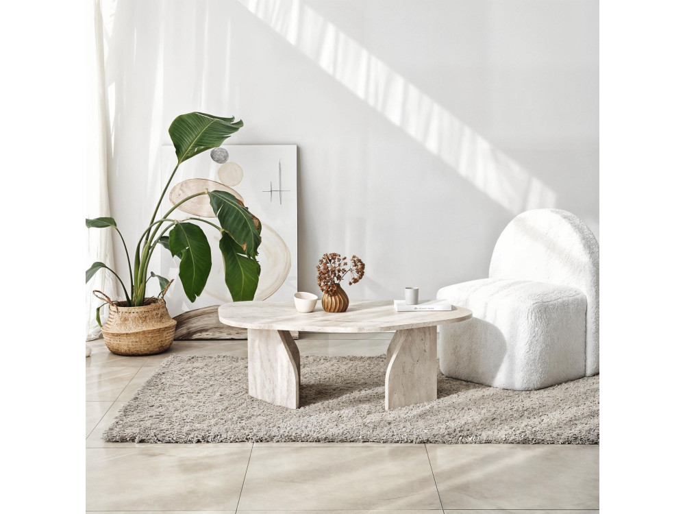 Mesa de centro de madeira "Rock" 100 x 60 x 35 cm - Travertino