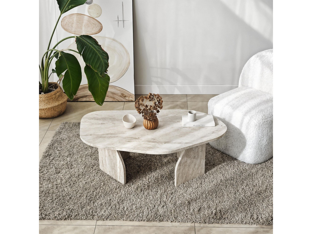 Mesa de centro de madeira "Rock" 100 x 60 x 35 cm - Travertino