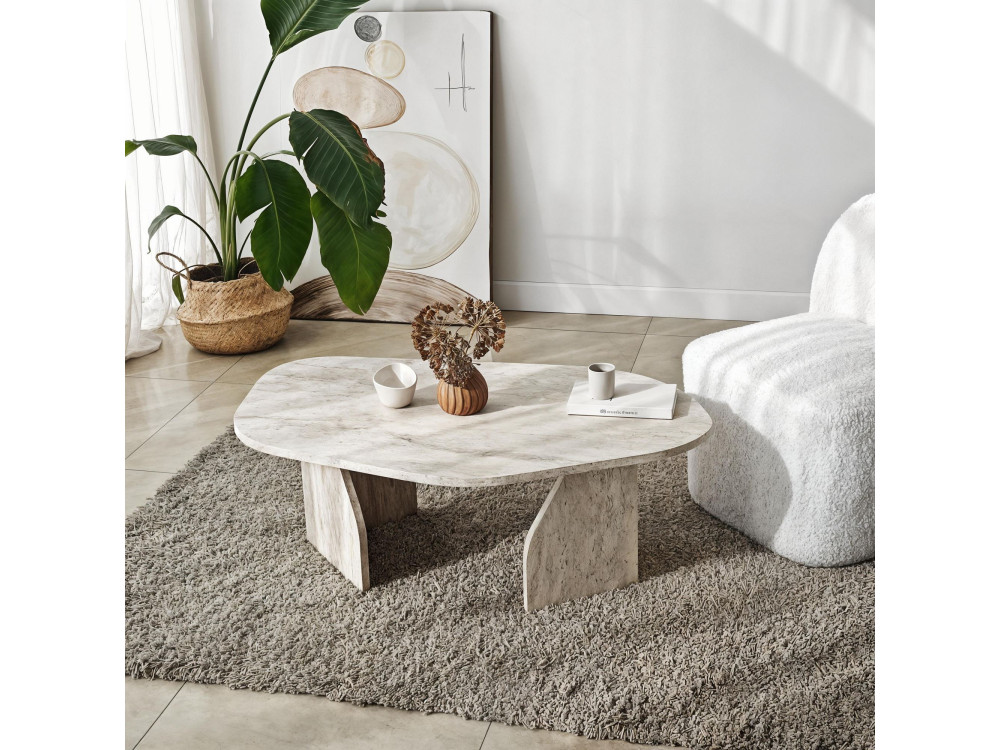 Mesa de centro de madeira "Rock" 100 x 60 x 35 cm - Travertino