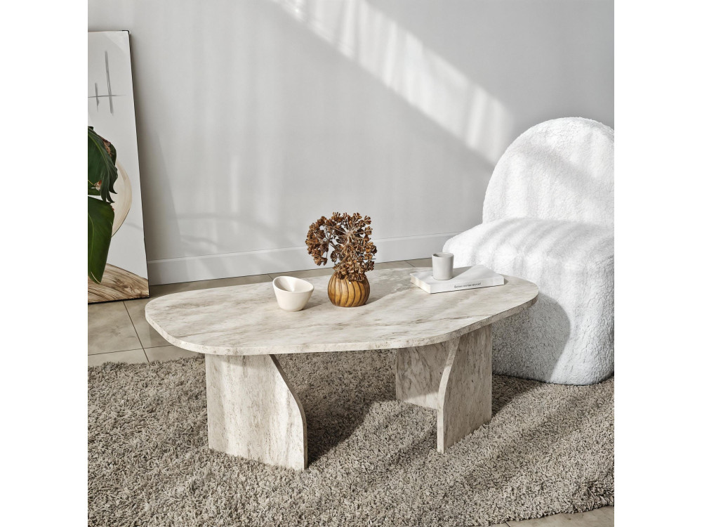 Mesa de centro de madeira "Rock" 100 x 60 x 35 cm - Travertino