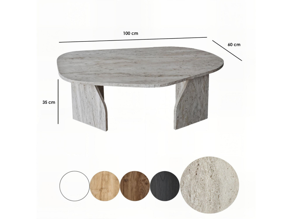 Mesa de centro de madeira "Rock" 100 x 60 x 35 cm - Travertino