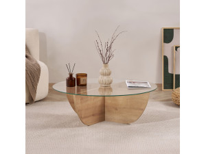 Mesa de centro em vidro "Liya" 90 x 90 x 30 cm - Carvalho safira 2