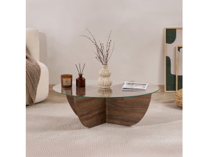 Mesa de centro de vidro "Liya" 90 x 90 x 30 cm - Nogueira 2