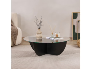 Mesa de centro de vidro "Liya" 90 x 90 x 30 cm - Madeira preta 2