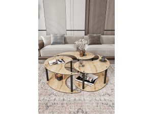 Conjunto de mesa de centro em madeira "Yin" 70 x 70 x 38 cm - Carvalho 2