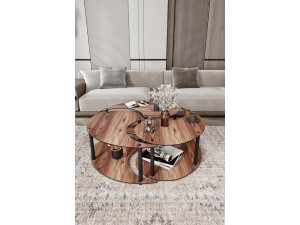 Conjunto de mesa de centro em madeira "Yin" 70 x 70 x 38 cm - Nogueira 2