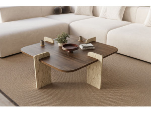 Mesa de centro em madeira "Poalla" - 90 x 90 x 35 cm - Castanho 2