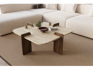 Mesa de centro em madeira "Poalla" - 90 x 90 x 35 cm - Travertino 2