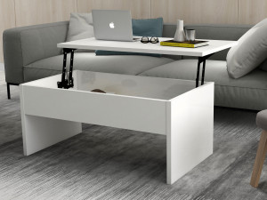 Mesa de centro "Akilli" com caixa de arrumação em madeira - 90 x 52 x 45 cm - Branco 2