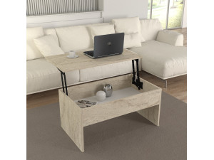 Mesa de centro "Akilli" com caixa de arrumação em madeira - 90 x 45 x 52 cm - Travertino 2