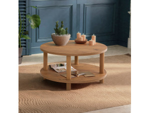 Mesa de centro redonda de madeira "Roby" - 70 x 70 x 43 cm - Castanho 2