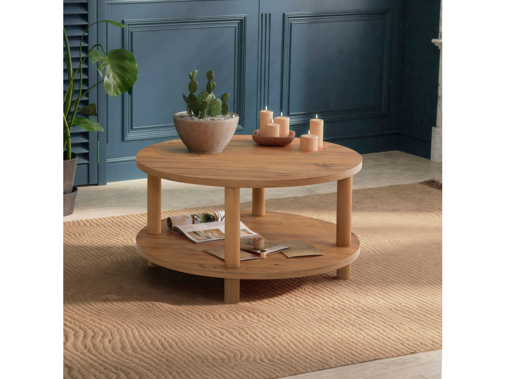 Mesa de centro redonda de madeira "Roby" - 70 x 70 x 43 cm - Castanho