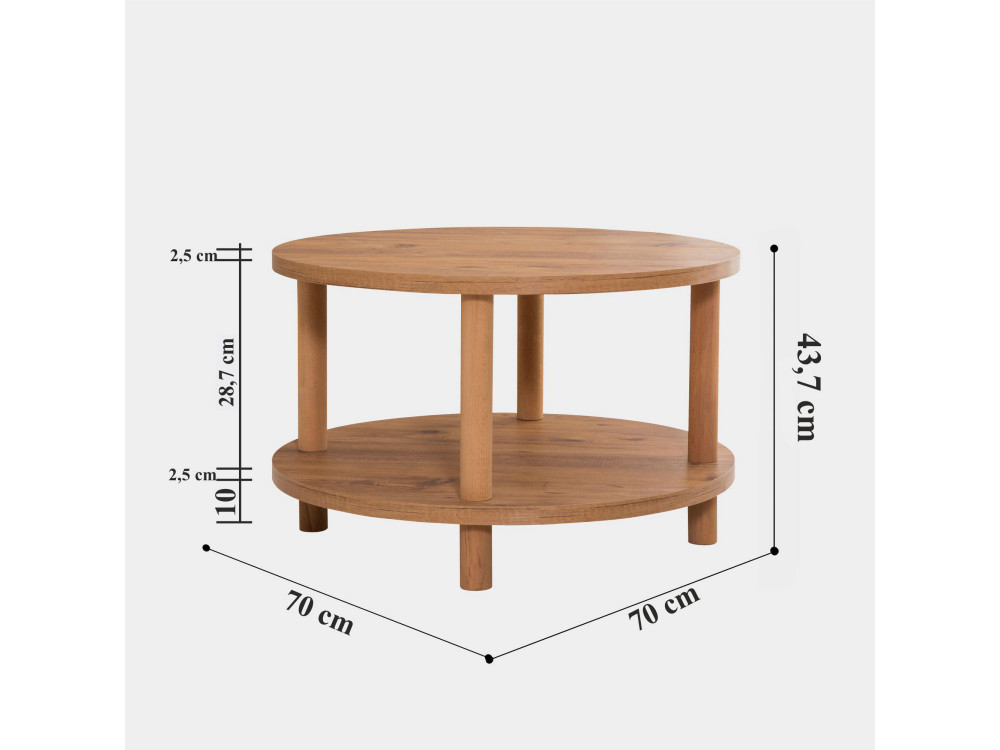 Mesa de centro redonda de madeira "Roby" - 70 x 70 x 43 cm - Castanho