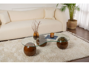 Mesa de centro em vidro "Sphere" - 120 x 70 x 30 cm - Castanho 2