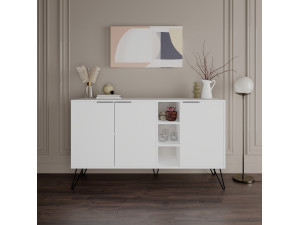 Aparador de madeira "Clara" - 142 x 35 x 83 cm - Branco 2