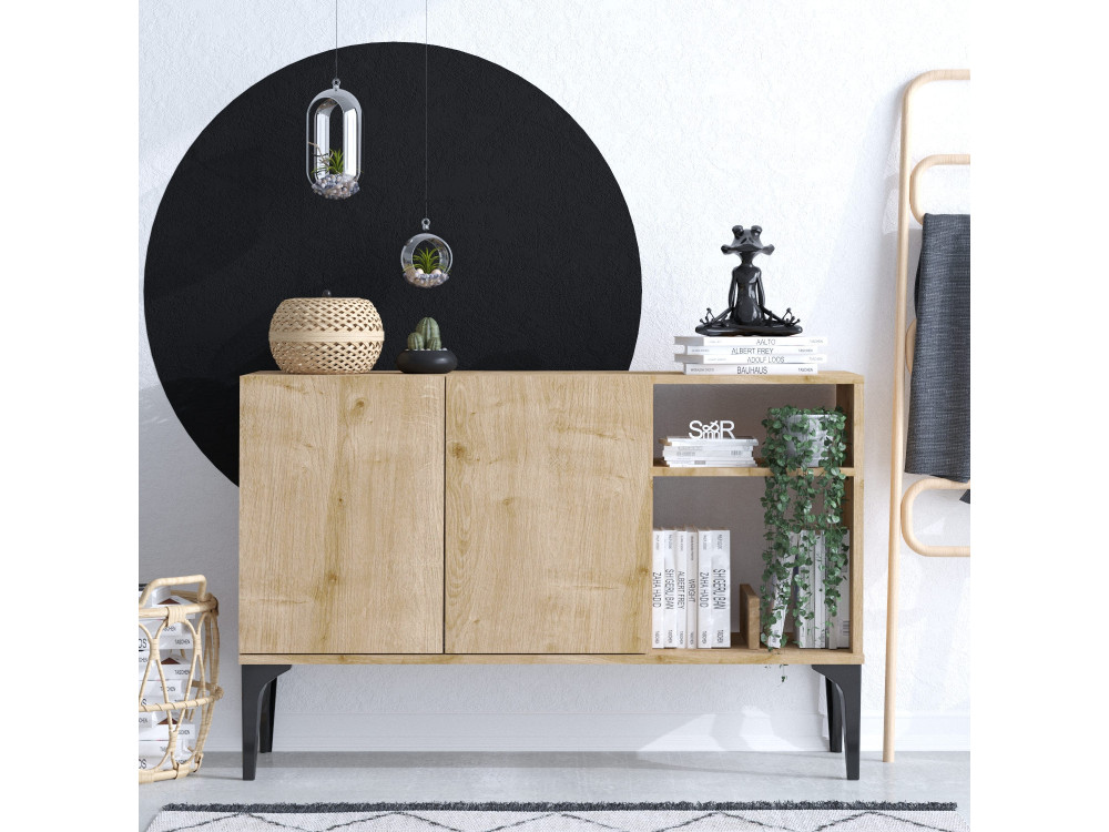 Aparador "Oscar" em madeira - 120 x 40 x 80 cm - Carvalho safira preto