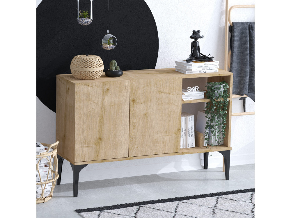 Aparador "Oscar" em madeira - 120 x 40 x 80 cm - Carvalho safira preto
