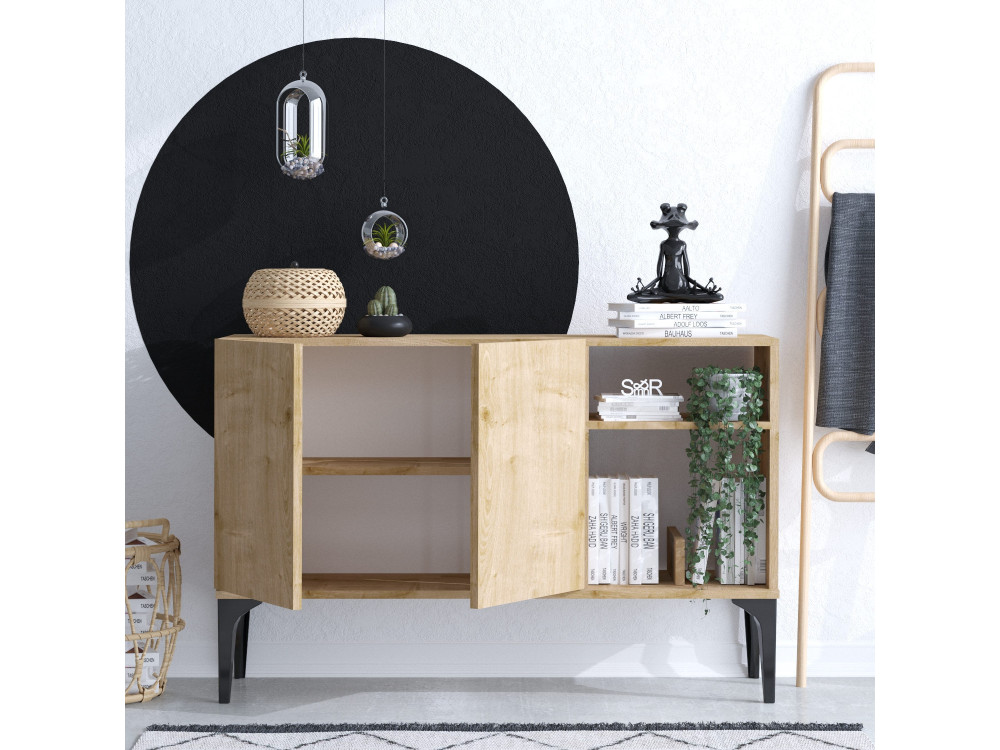 Aparador "Oscar" em madeira - 120 x 40 x 80 cm - Carvalho safira preto