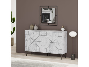 Aparador "Dune" em madeira - 123 x 35 x 62 cm - Branco marmoreado 2