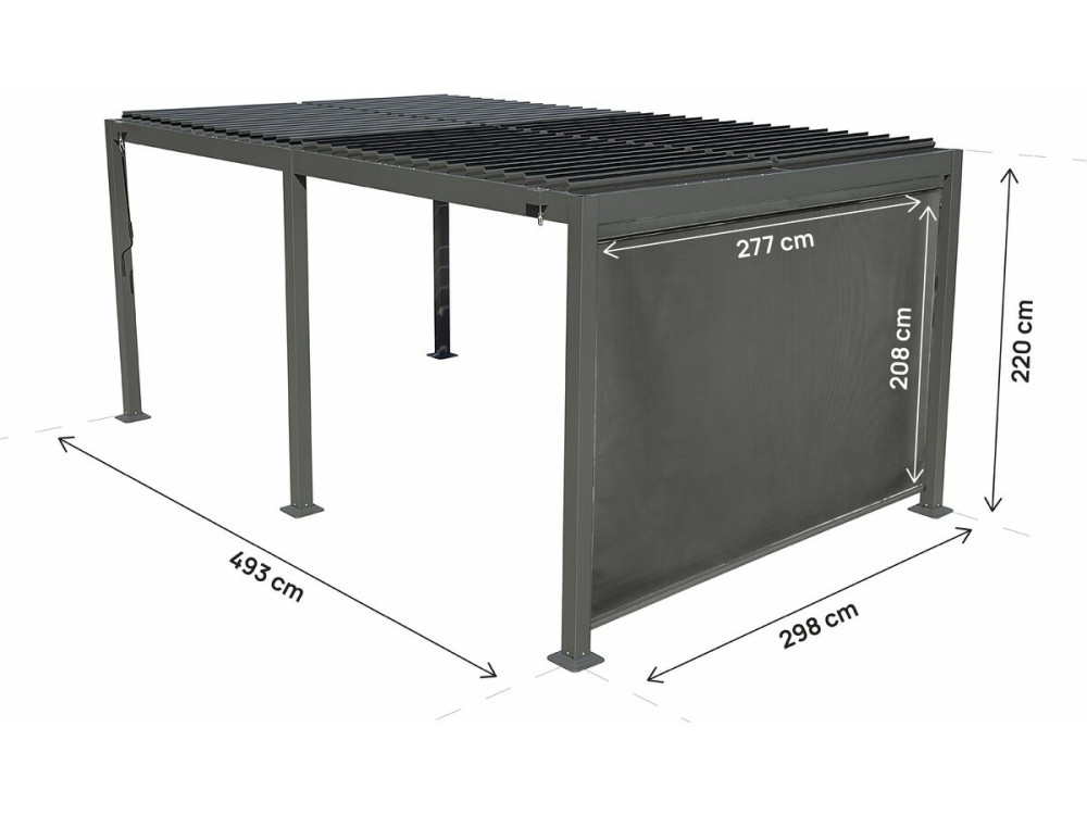 Pérgula bioclimática "Kensington" com toldo em alumínio - 3 x 5 m - Cinzento