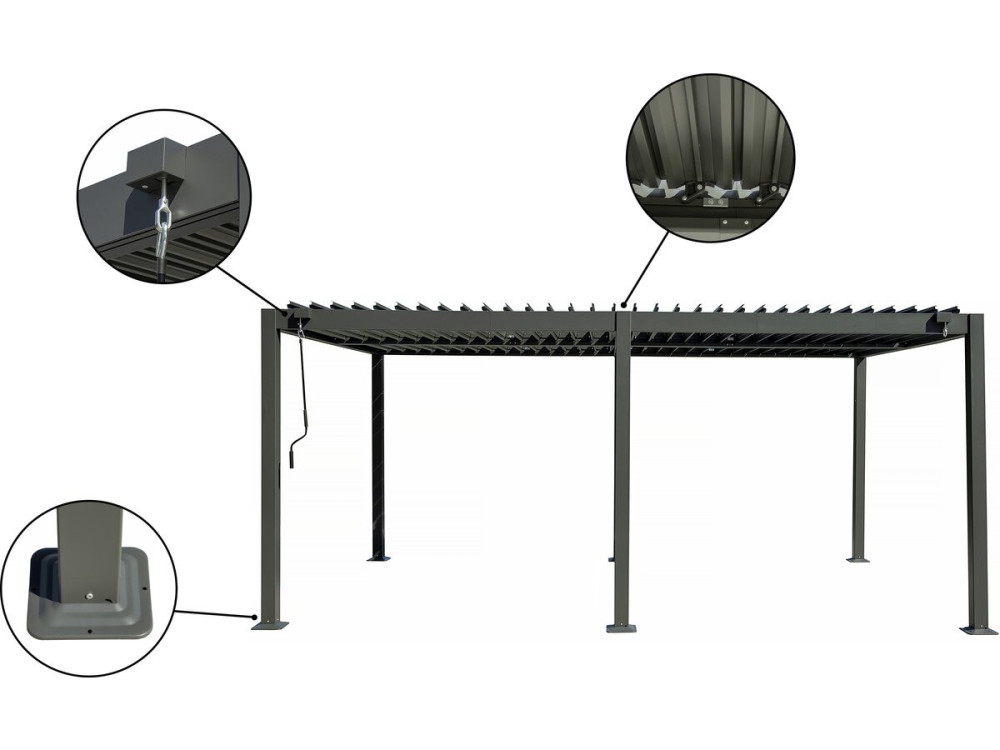 Pérgula bioclimática "Kensington" com toldo em alumínio - 3 x 5 m - Cinzento