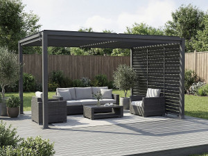 Pérgola bioclimática com 3 venezianas de aço galvanizado "Howard" - 3 x 4 m - Cinza 2