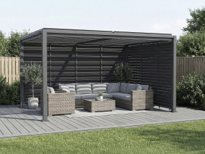 Pérgola bioclimática com 7 venezianas de aço galvanizado "Howard" - 3 x 4 m - Cinza 2