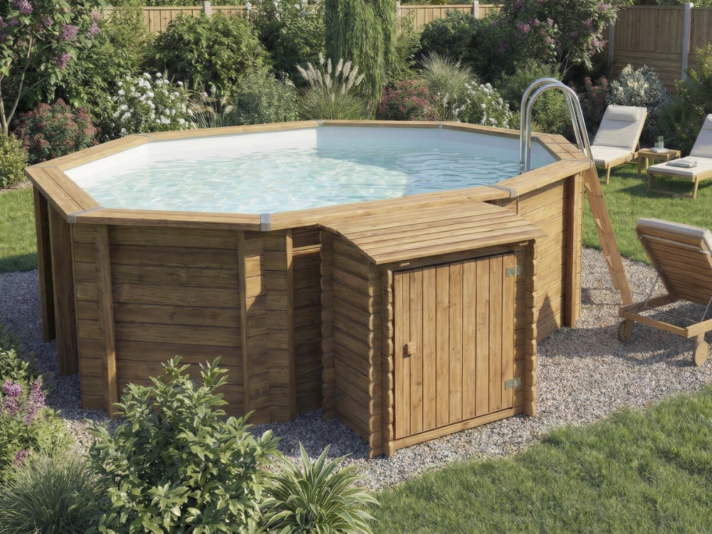 Caixa de filtro para piscina "Keny" em madeira tratada - 120 x 95 x 126 cm