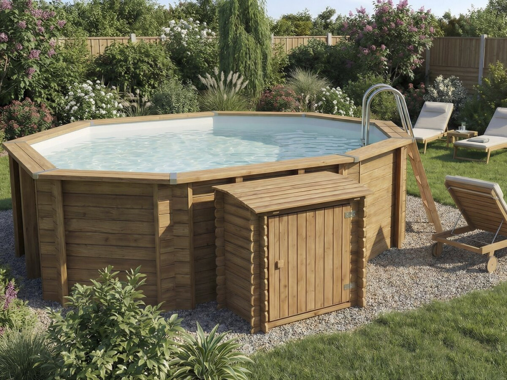 Caixa filtrante de madeira tratada "Keny" para piscina - 120 x 95 x 113 cm