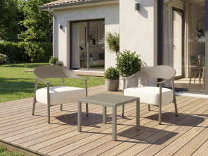 Conjunto de 2 cadeirões de jardim "Céora" em plástico e metal - Taupe 2