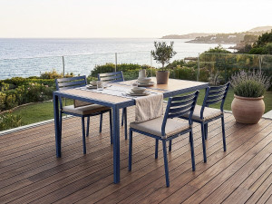 Mesa de jardim em metal com imitação de madeira "Tossa" - 160 x 90 x 75 cm - Castanho 2